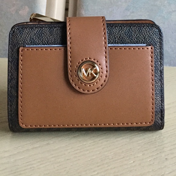 Michael Kors Handbags - Michael Kors Brown Acorn Compact Wallet